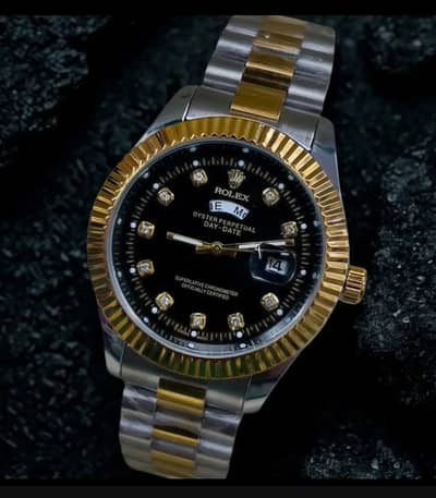 Luxury Two-Tone Day-Date Style Men's Watch | Premium Black Dial | Stai