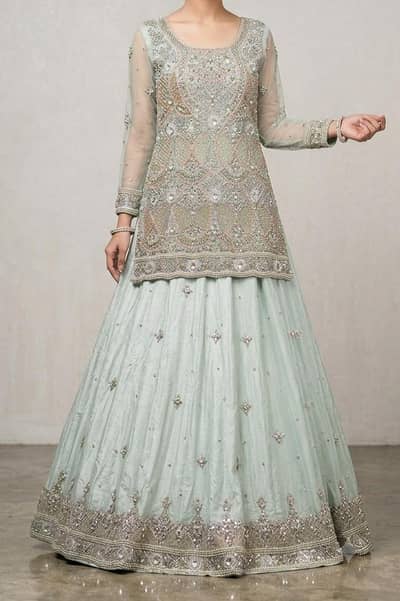Designer Style Pastel Green Lehenga Kurti for Wedding/Formal