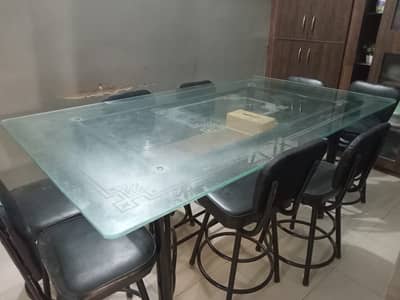 8 Seater Glass Dining Table Set with 8 Chairs | Excellent Condition