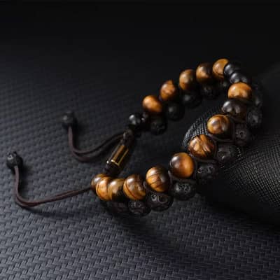 Natural Tiger Eye & Lava stone Adjustable Bracelet