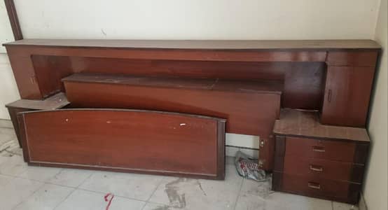 Wooden King Size Bed Set with Built-in Side Tables & Storage