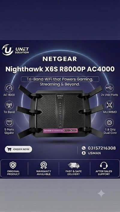 NETGEAR Nighthawk X6S Smart Wi-Fi Router (R8000P) - AC4000 Tri-Band