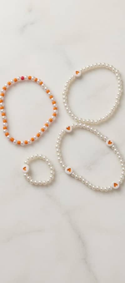 Handmade Pearl Heart Bracelets - Set of 4