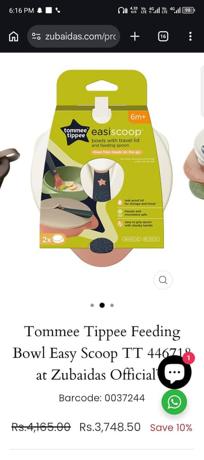 Tommee tippee feeding items