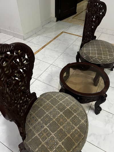 Traditional Chinioti Coffee Chair Set- Solid Sheesham Wood