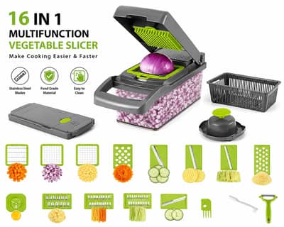 Premium 16-in-1 Vegetable Slicer Cutter with Stainless Steel Blades