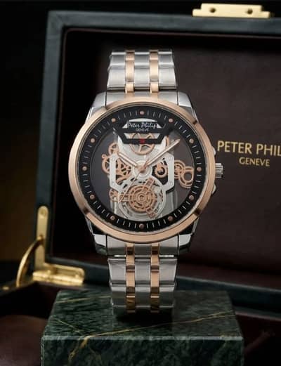 Peter Philip Luxury Skeleton Watch For Men - Two Tone Chain⁠