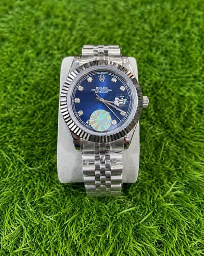 Rolex datejust with dark blue dial analog display premium watch qualit