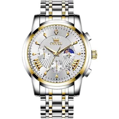 Men's Luxurious Gold Steel Watch with Luminous Dial