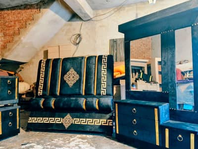 LUXURY BEDROOM SETBlack with Golden Accents (Premium Velvet Finish)