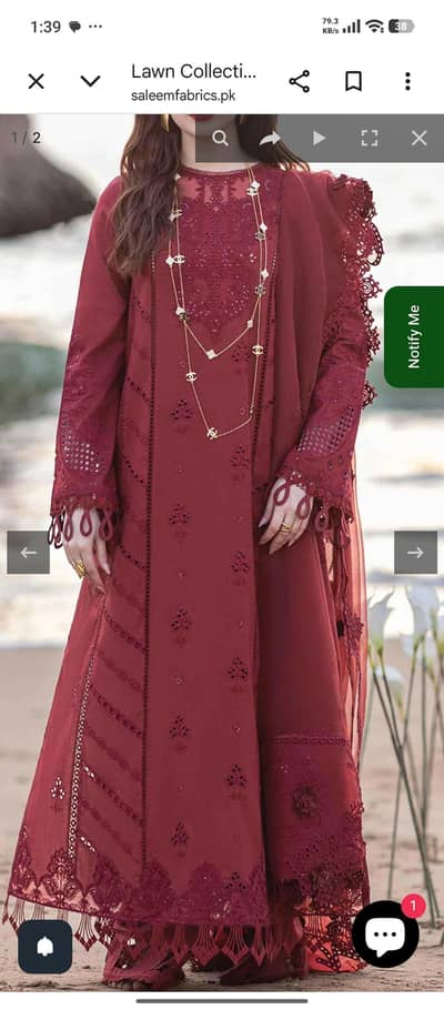 Qalamkar sahil kinare dress 3pcs unstiched
