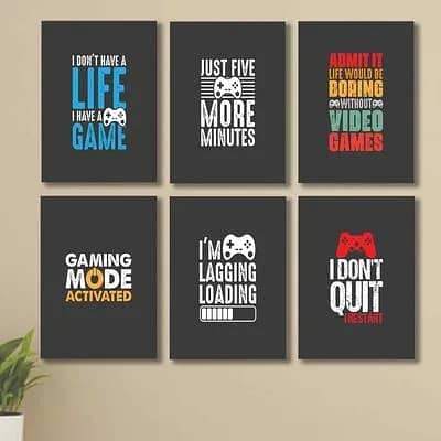 Set of 6 Gaming Wall Art Wooden Frames Multicolor