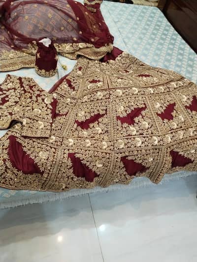 Bridal Maroon Heavy Embroidered Lehenga with Dupatta – Wedding Dress