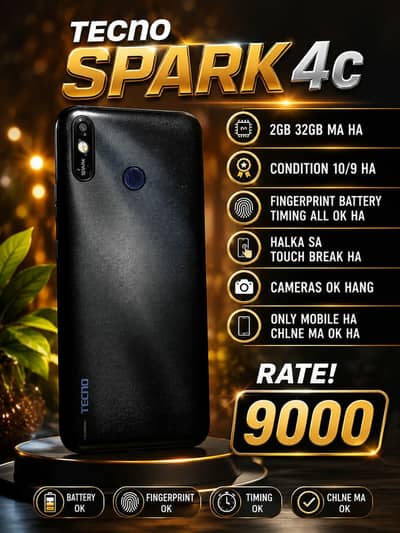 Tecno Spark 4 Lite only mobile 2gb 32gb read add