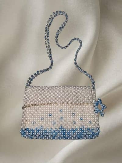 white and blue crystal amazing bag