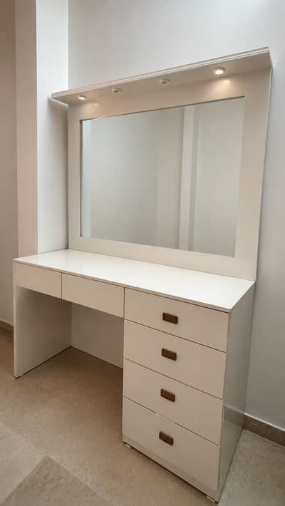 Modern White Dressing Table with Large Mirror & LED Lights |