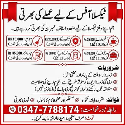 Hiring Staff Office Boy , Security Guard , Sweeper, Worker, Supervisor