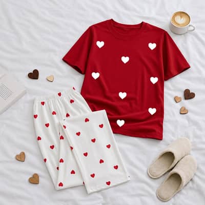  Premium Women's Cotton Nightwear – Heart Print