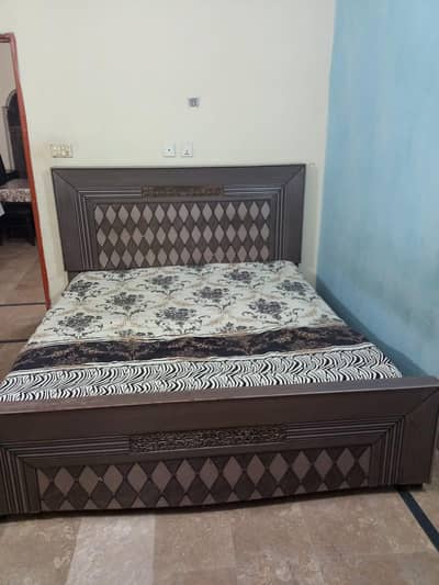 wooden bed for sale including side tables mirror and mattress