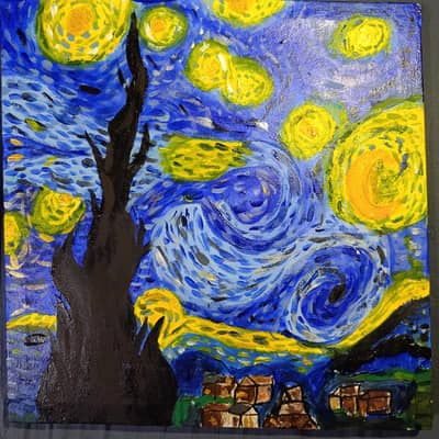 handmade canvas painting (starry night)