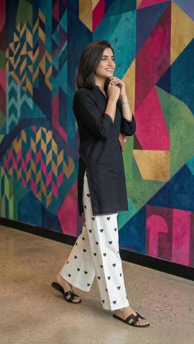 ​Beautiful Black 2Pcs Stitched Cotton Lawn Suit