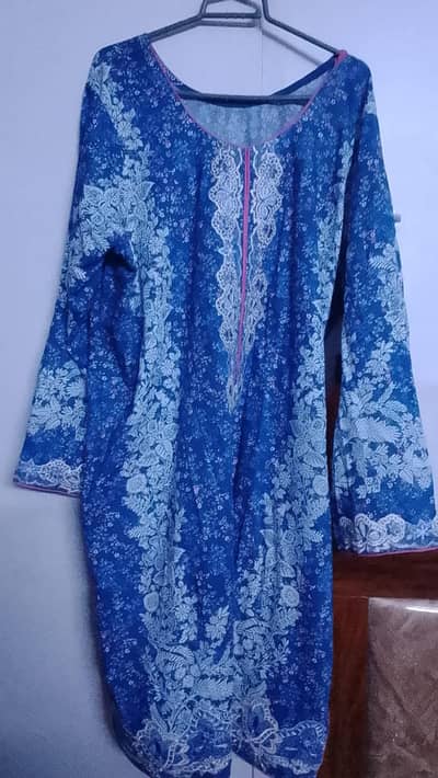three piece lawn suit stitched full embroidery size large only for khi