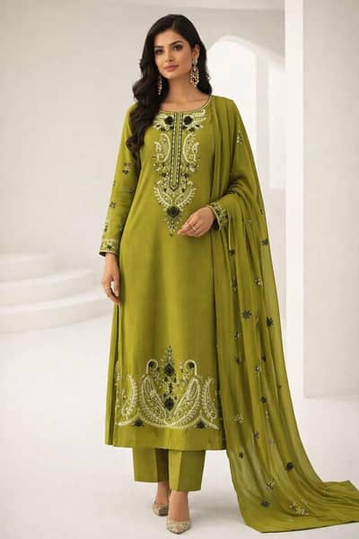Green Emborldered Kurta Set with Dupatta