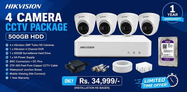 Original Hikvision 4 Camera CCTV Package |500GB HDD|2MP|1YEAR Warranty