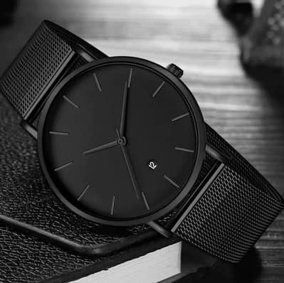 *"Royal Black Mesh - Minimal Luxury Watch"*