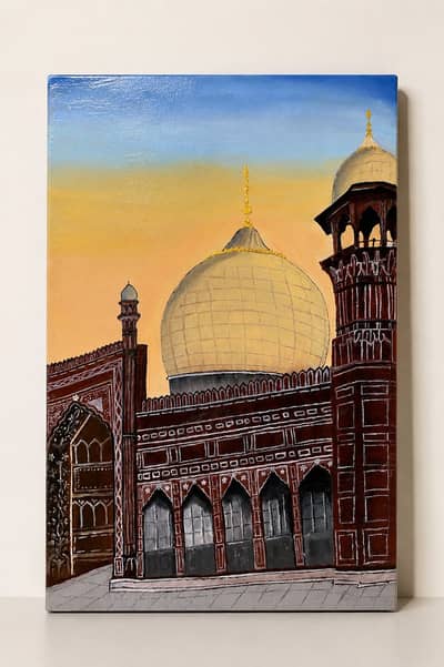 Original Hand-Painted Badshai Mosque Canvas  (12x18) – Oil & Acrylic