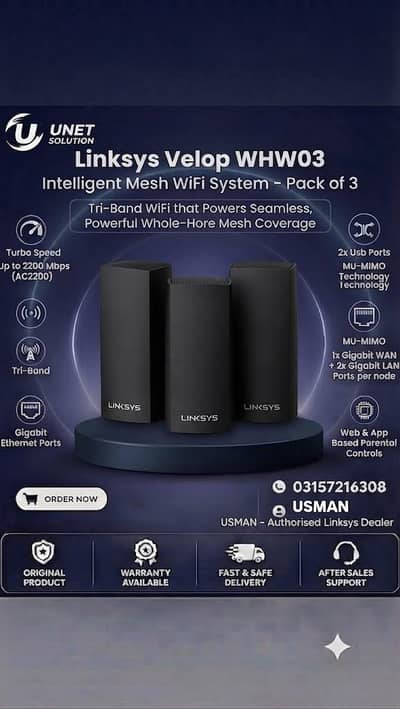 Linksys Velop whw03 Intelligent Mesh WiFi System-pack of 3