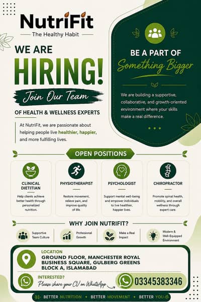 Need Chiropractor, Dietitian, psychiatrist, physiotherapist