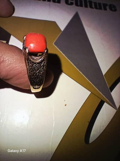 Real Red Coral (Marjan) Silver plated Ring