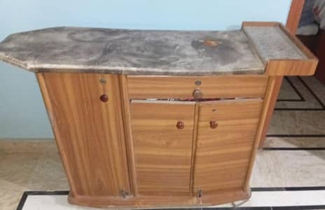 Wooden Ironing Stand with Storage Cabinet – Needs Minor Repair