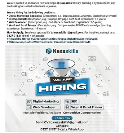 Seo expert, web developer, word/excel trainers