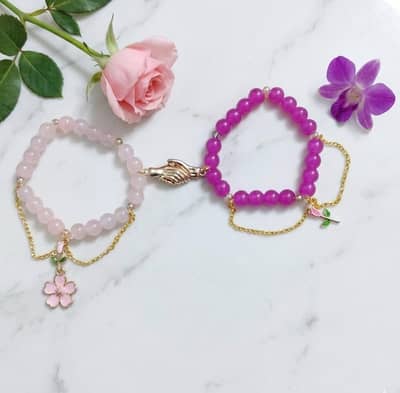handmade bracelet pink & white bestfriend bracelet set