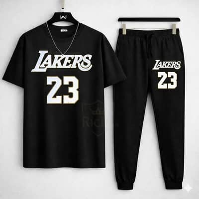 Men Black Lakers 23 Track Suit Cotton Summer