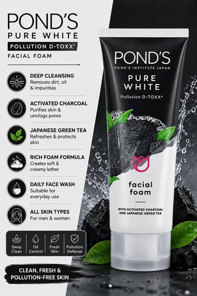 POND'S Pure White Pollution D-Toxx Facial Foam | Activated Charcoal