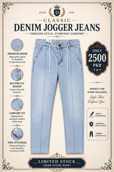 Premium Light Blue Denim Jogger Jeans | Regular Slim Fit | Soft & Comf