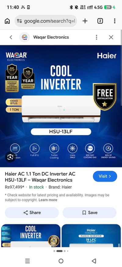 Haier  1 Ton Ac Box pack new 10 of 10 03134428908