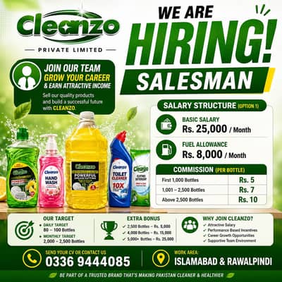 Salesman required for detergent company