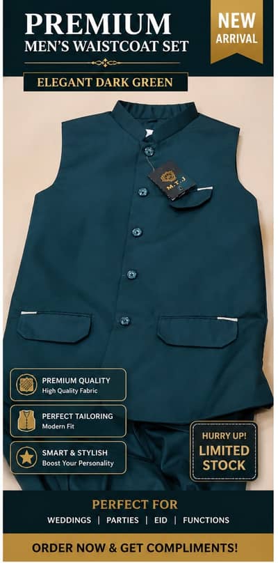 Premium Royal Waistcoat Set – New Arrival | Wedding & Eid Collection