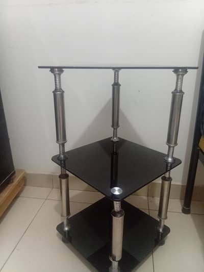 3-tier glass corner table.