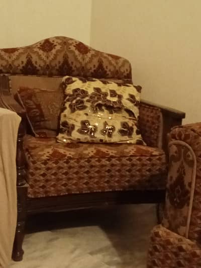 Wooden 3+1+1 Sofa set with Glass Centre Table