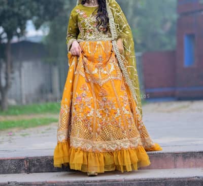 Emaan Adeel Luxury Bridal Mehndi Dress – Worn Once – Rs. 35,000 