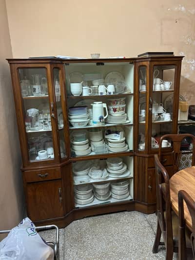 Solid Wood Showcase / Crockery Cabinet with Glass Doors