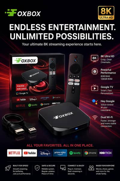 FOX BOX android TV box 17.1.    8k ultra hd