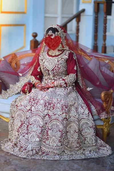 Maroon Bridal dress with triple layer cancan