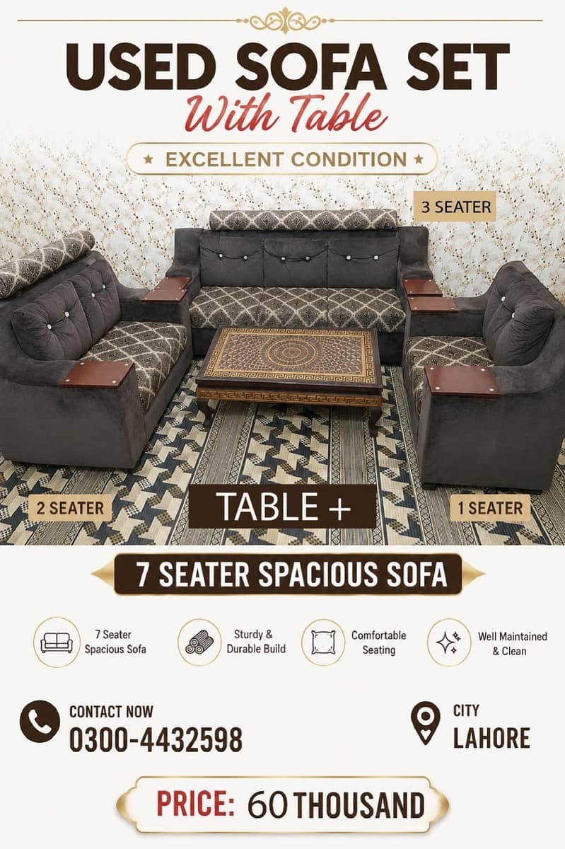 Excellent condition sofa set with table 0