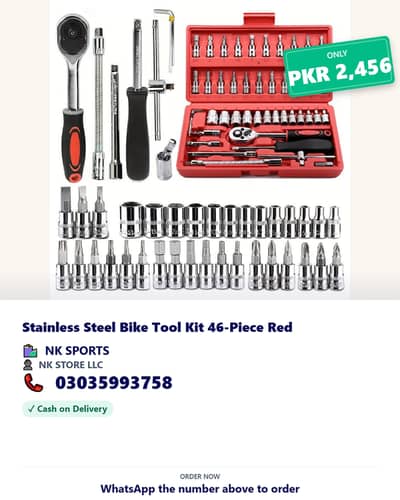 Stainless Steel Bike Tool Kit 46-Piece Red